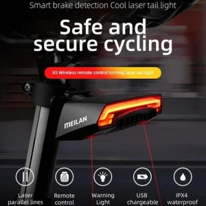 X5 Wireless Remote Bike Tail Light - Smart Brake Sensor - Laser Lane Turn Signal