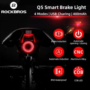 ROCKBROS Bike Rear Lights Tail Lights Smart Brake & Light Sense USB Rechargable
